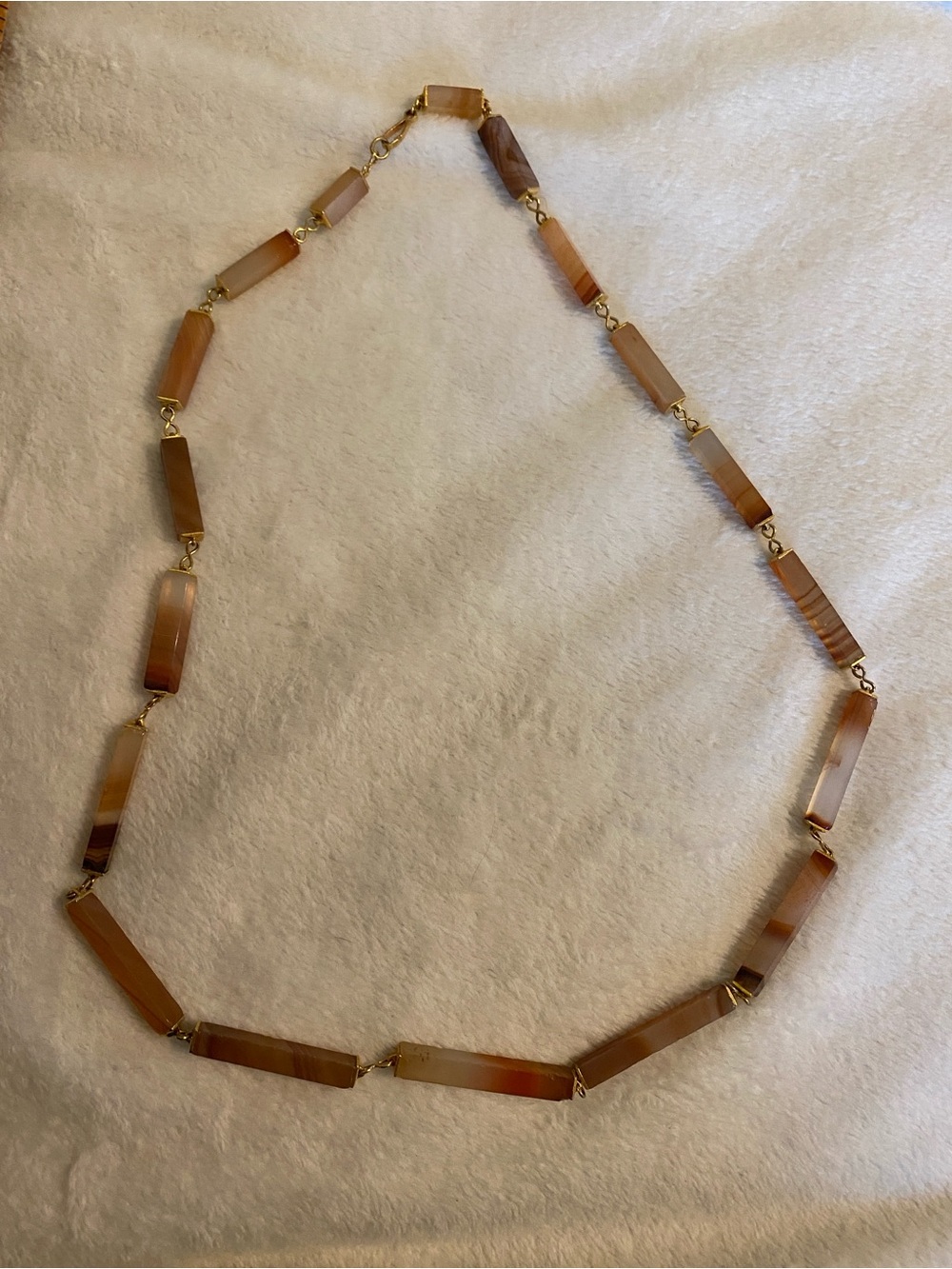 Polished Natural Earth Tone Agate Tube Bead Necklace